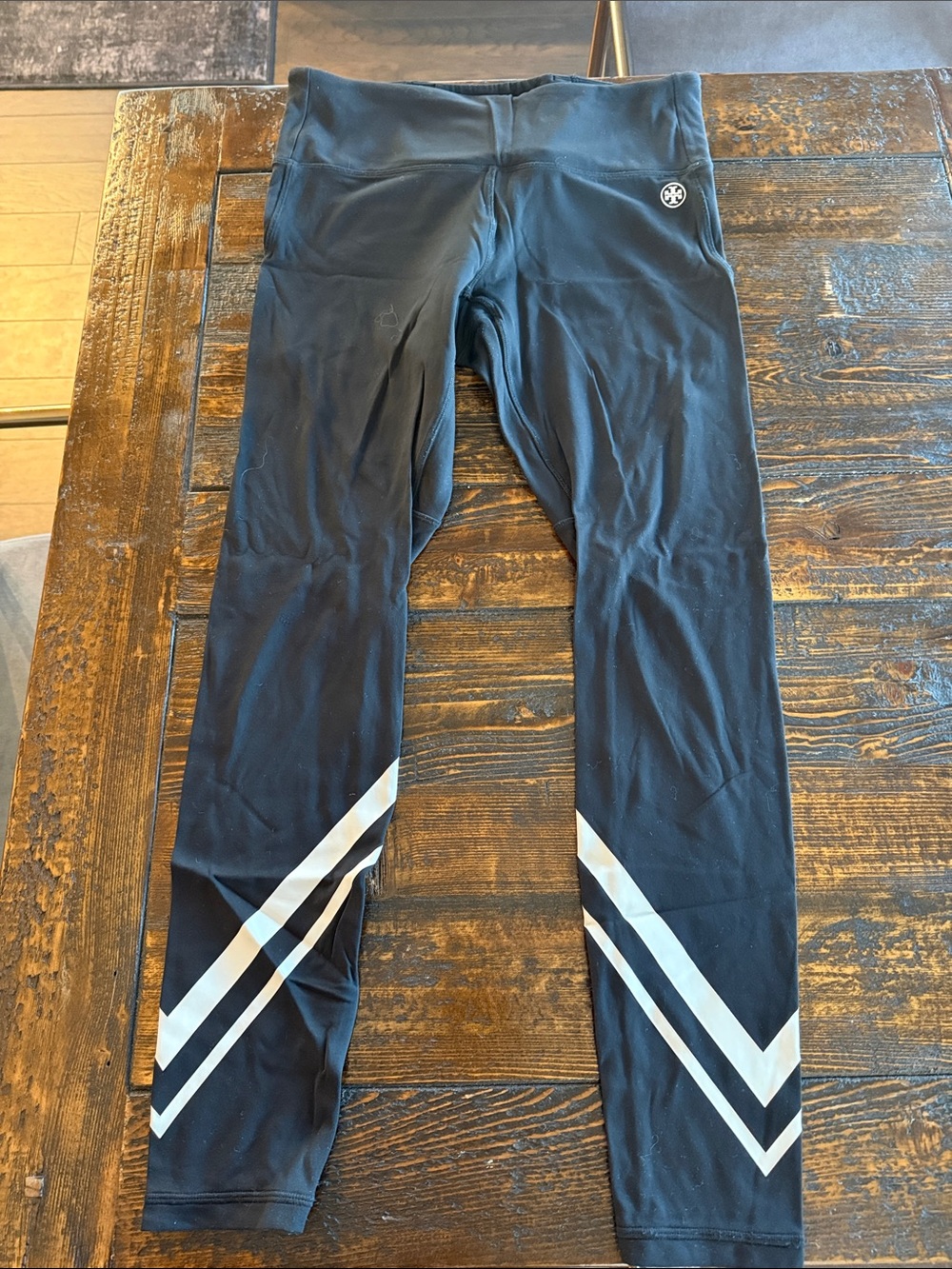 Tory Sport Black Leggings with White Chevron Stripes
